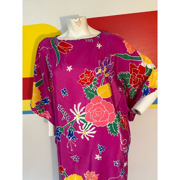 1980s vintage Oscar de la Renta caftan pink floral maxi dress loungewear large - Picture 7 of 10